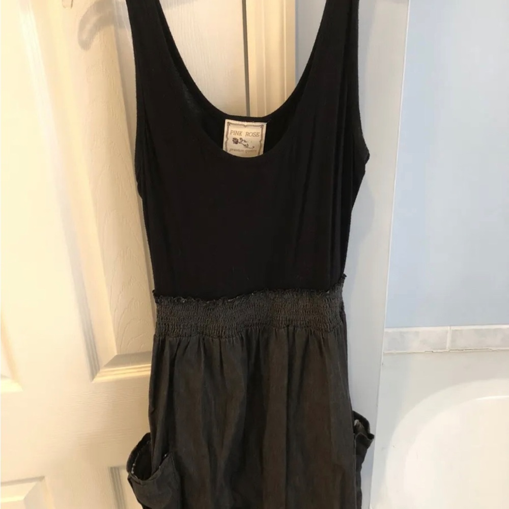 Pink Rose Black And Gray Dress With Pockets Size Large